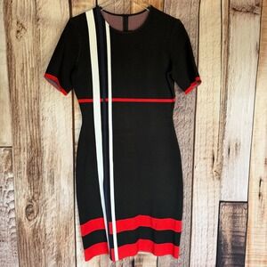 St. John‎ Collection Dress Santana Knit Midi Resort Timeless Black Red Size 8